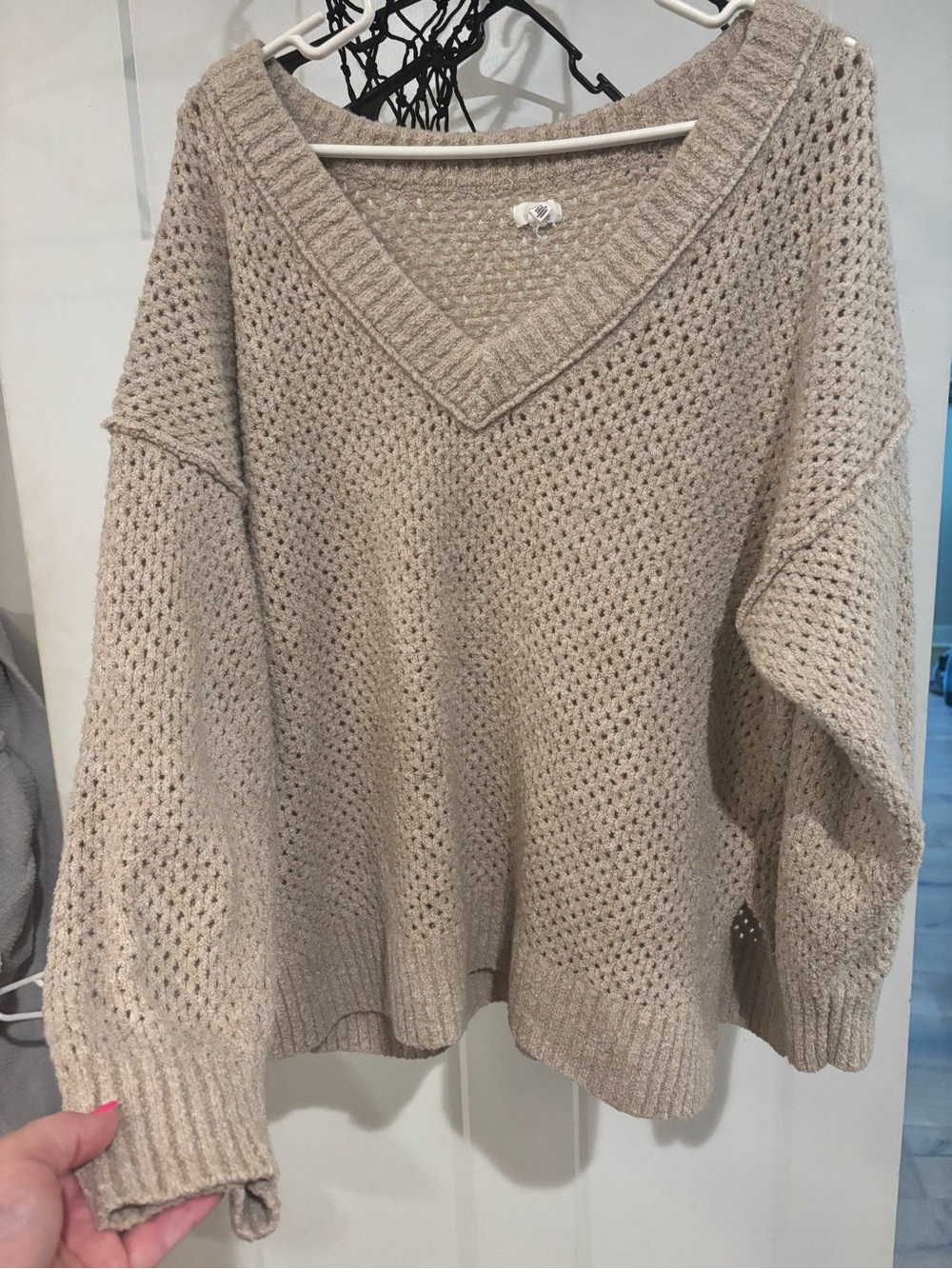 V-Neck Open Knit Sweater - Cream